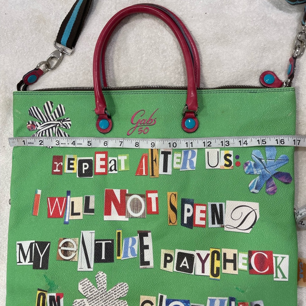 Gabs Green Graphic Letter-Print convertible Tote! really cool bag - Picture 10 of 16